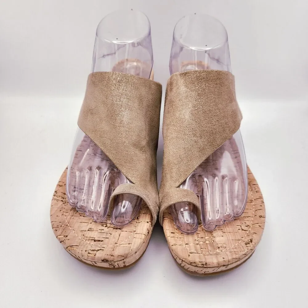 Donald Pliner Gyer Sparkle Leather Cork Platform Toe Loop Wedge Light Bronze 11